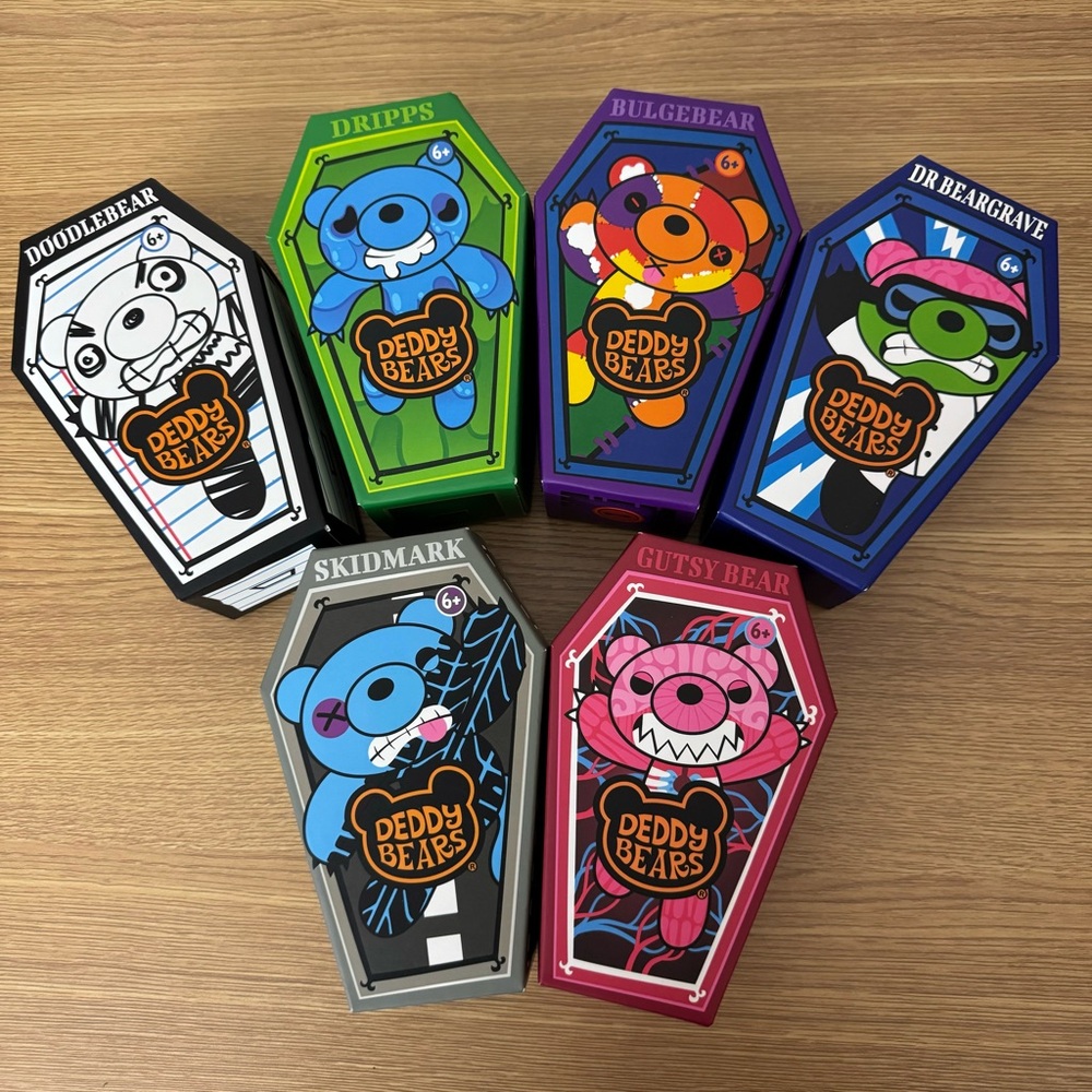 Complete Set 6 Deddy Bears 5" Coffin Plush Series 3 Skidmark Doodle Dripps Gutsy